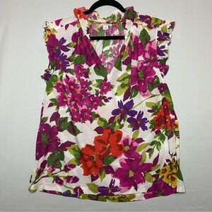 Sundance Catalog Pink Purple Sleeveless Floral Top Size L READ